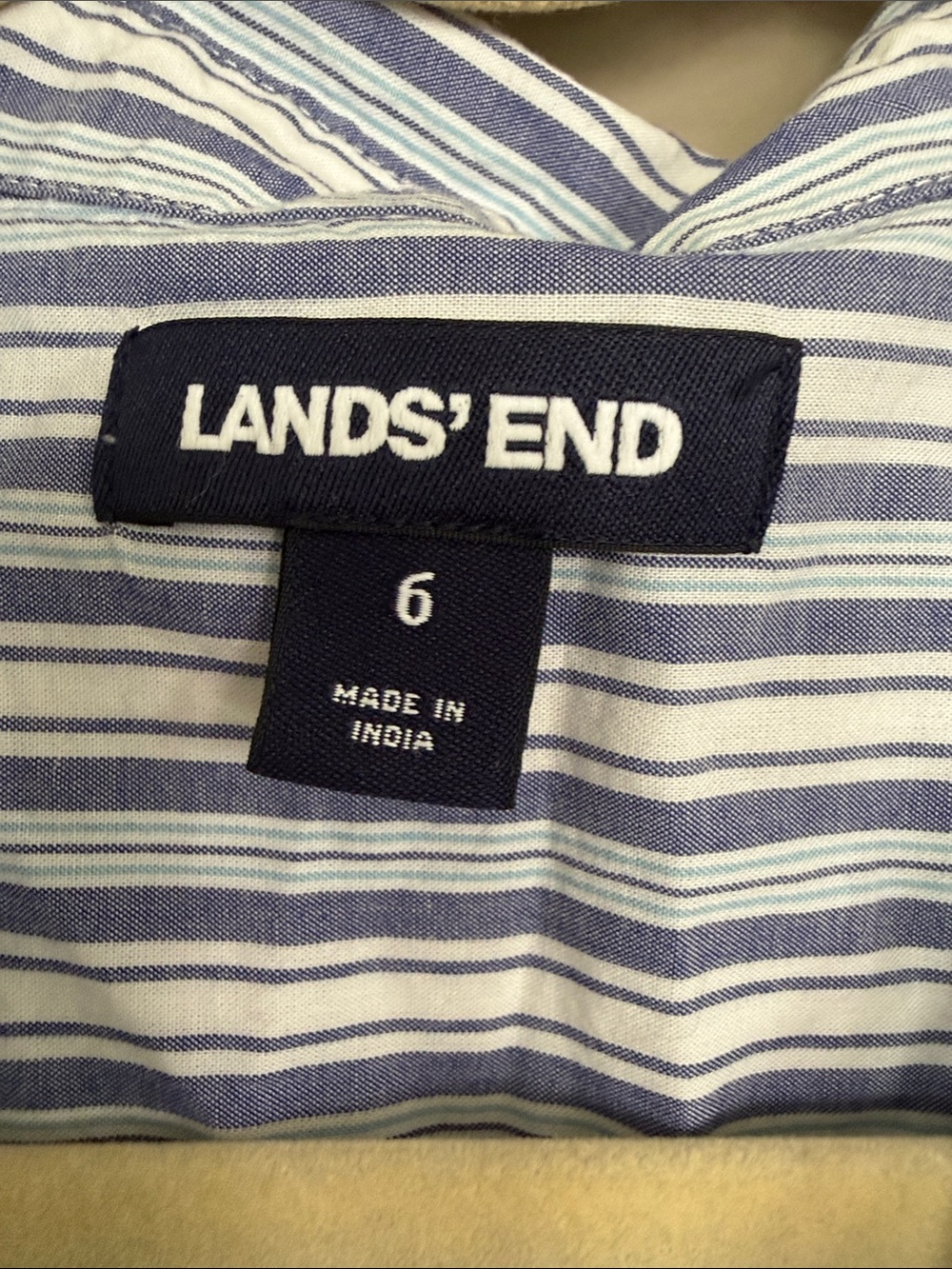 Lands' End Blue and White Striped Long Button-Front Shirt Dress - Picture 2 of 3